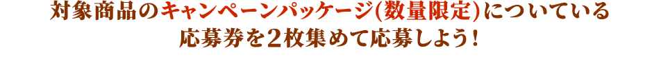 対象商品のキャンペーンパッケージ(数量限定)についている応募券を3枚集めて応募しよう！