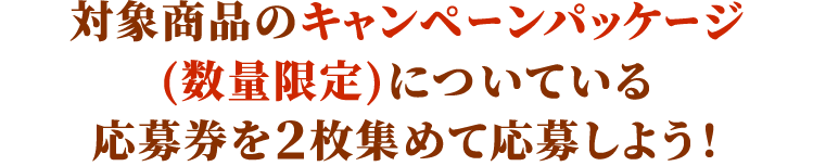 対象商品のキャンペーンパッケージ(数量限定)についている応募券を3枚集めて応募しよう！